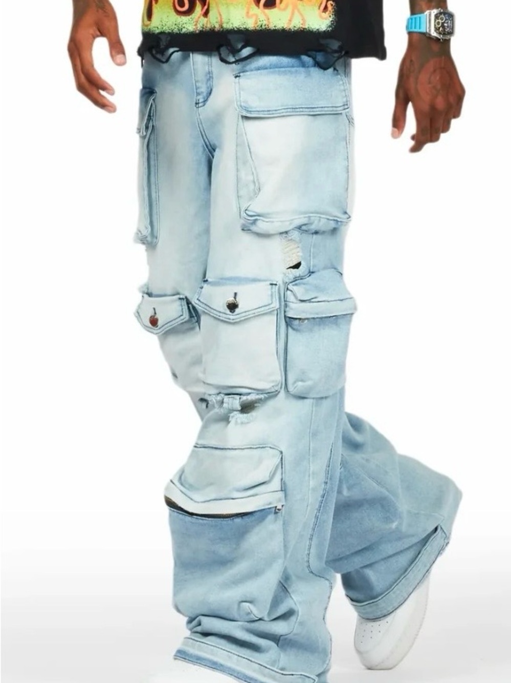 NWT Rockstar Original Sz:44 baggy Urban Streetwear stacked wide leg Cargo jeans.